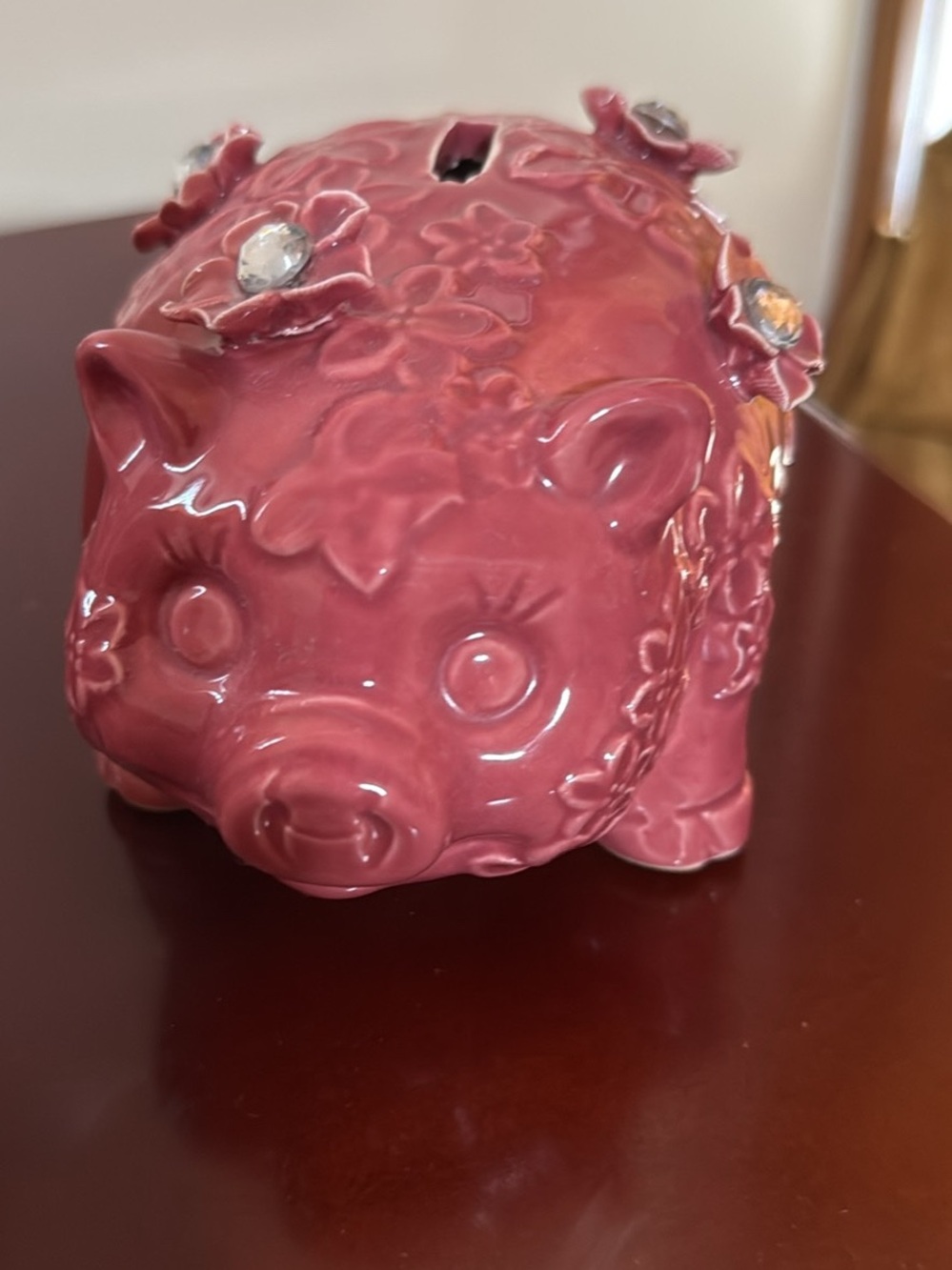 Pink Floral Ceramic Piggy Bank